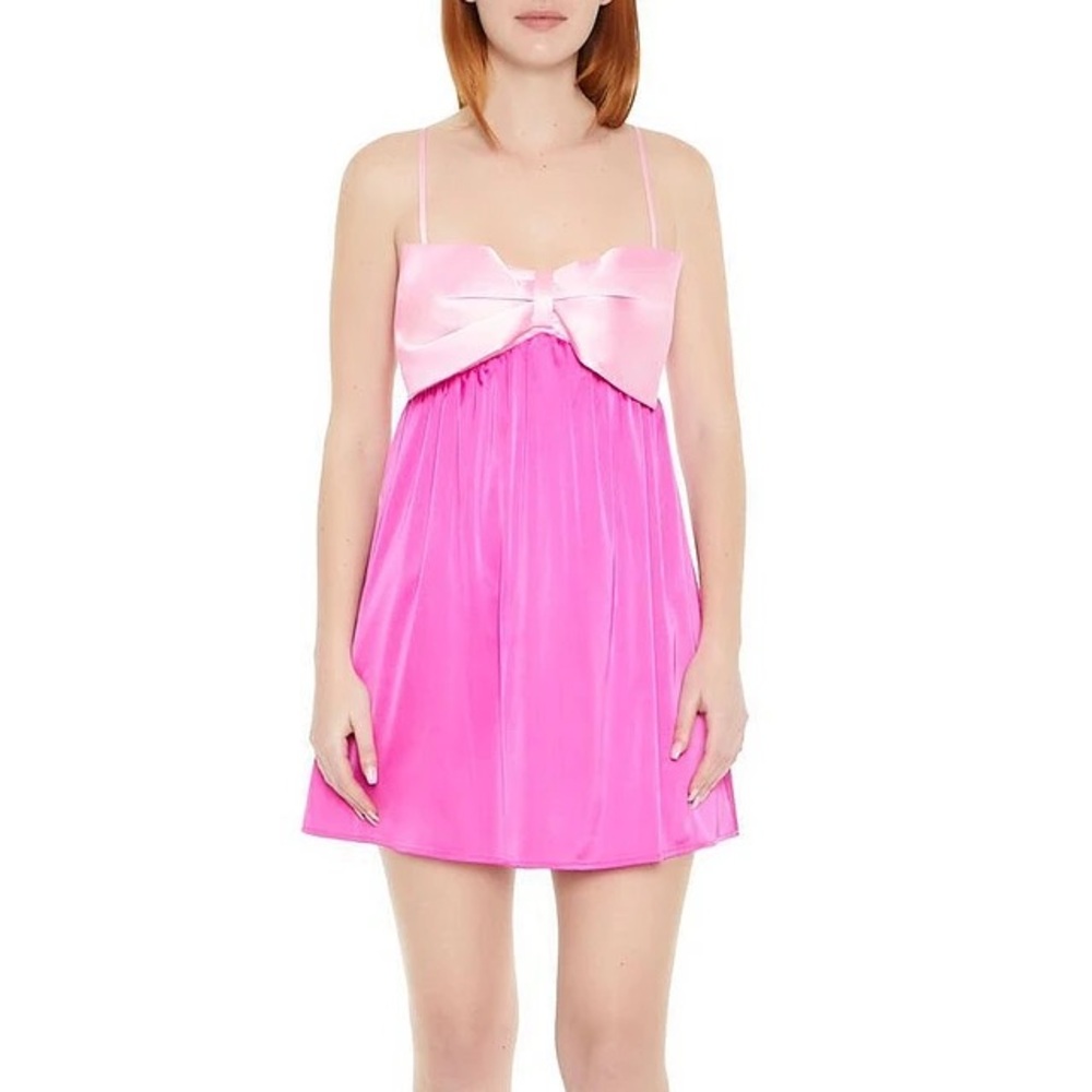 Forever 21 Pink Satin Mini Dress with Bow